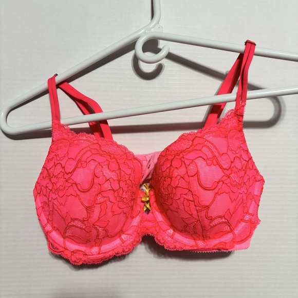 Victoria's Secret Other - Victoria's Secret Plunge Lacy Push Up Bra 36C  Hot Pink Padded Underwire